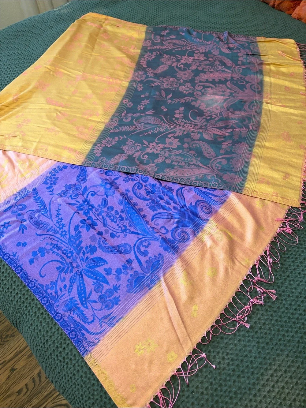 Vibrant Purple & Orange Floral Fringe Scarf